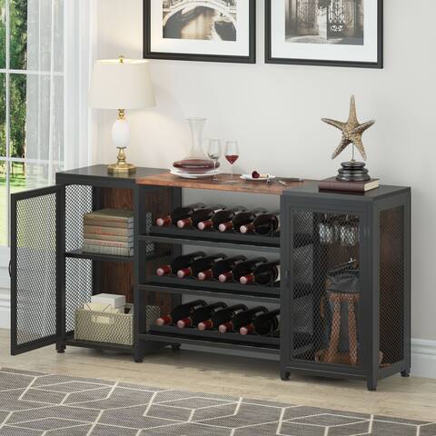 Industrial Wine Bar Cabinet for Liquor and Glasses - 13"D x 59"W x 30.2"H
