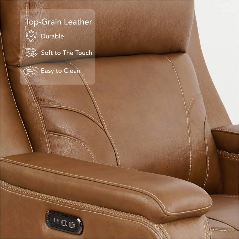 Spruce & Spring Dual Motors Genuine Leather Power Lay Flat Recliner with Power Headrest