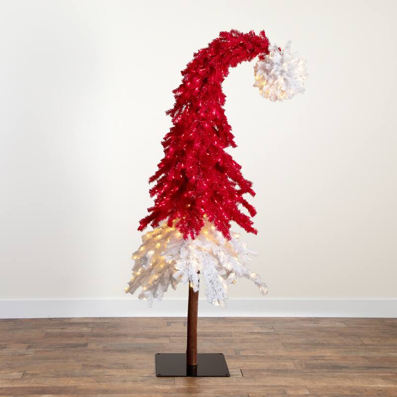 Pre-Lit Santa's Hat Artificial Christmas Tree - 7’ - Warm White LED Lights - 7 Foot