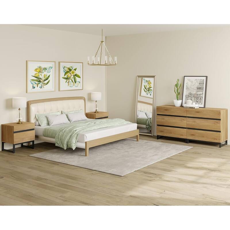 WAMPAT 3 Piece Dresser and Nightstand Sets -  63 Inch Dresser+2 Nightstand - Oak