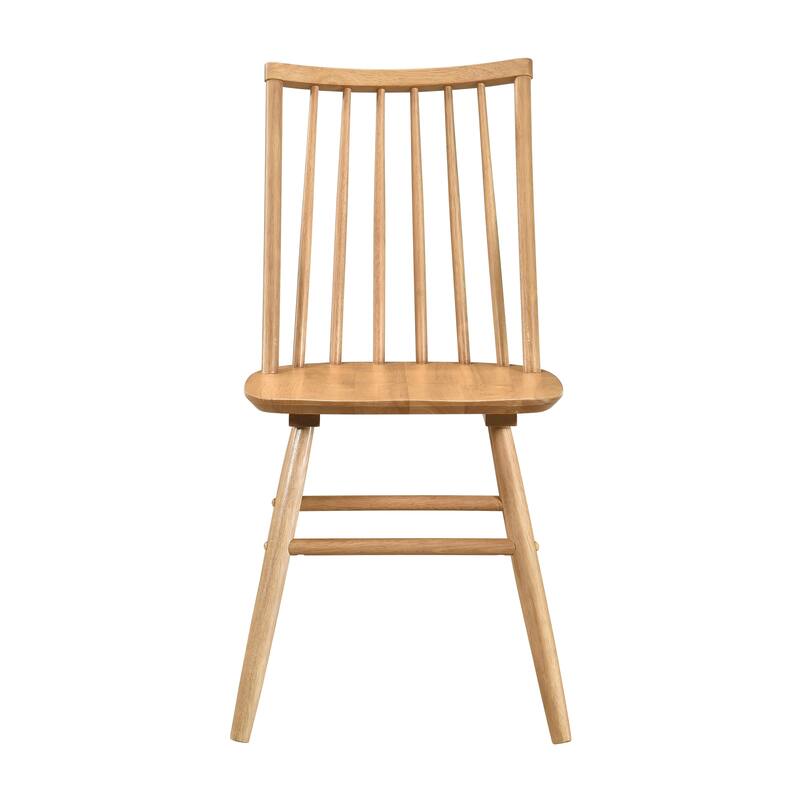 Chic Curved Backrest Side Chairs Set of 2 Natural Oak Finish Windsor Dining Chairs Wooden Furniture
