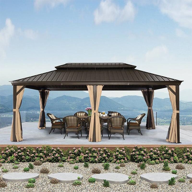 PURPLE LEAF 12' X 20' Hardtop Gazebo Outdoor Metal Double Roof Gazebo for Patio