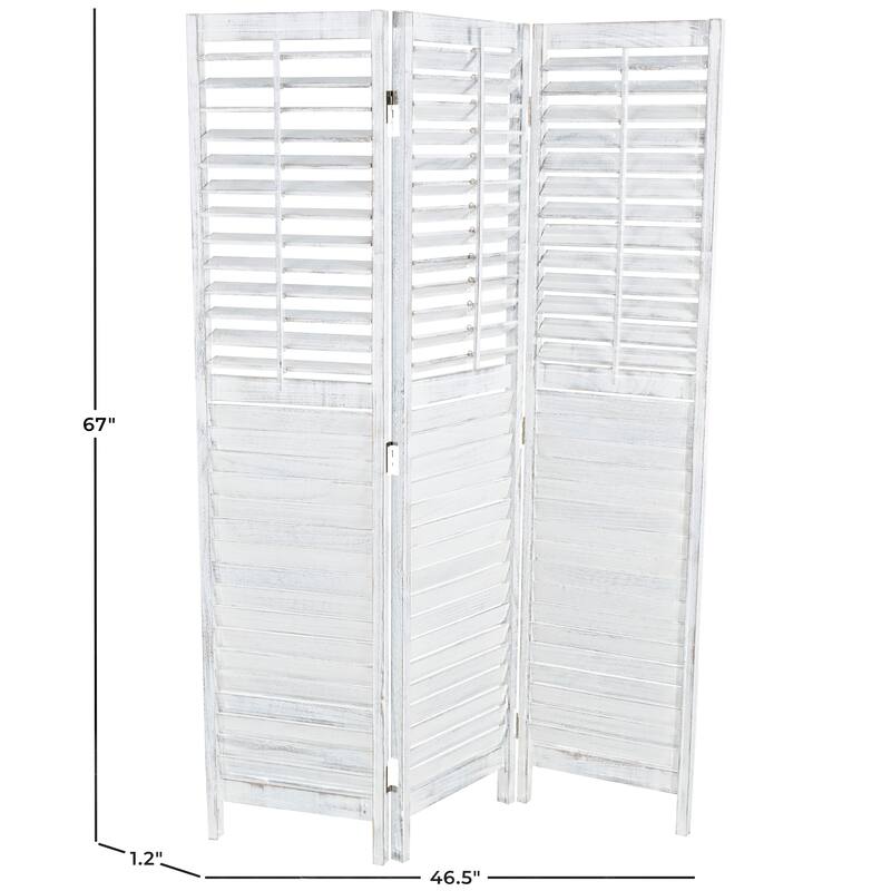 Wood Washed Shutter Top 3 Panel Room Divider Screen with Gray Distressing - White - Roche River Decor - 1"W x 47"L x 67"H
