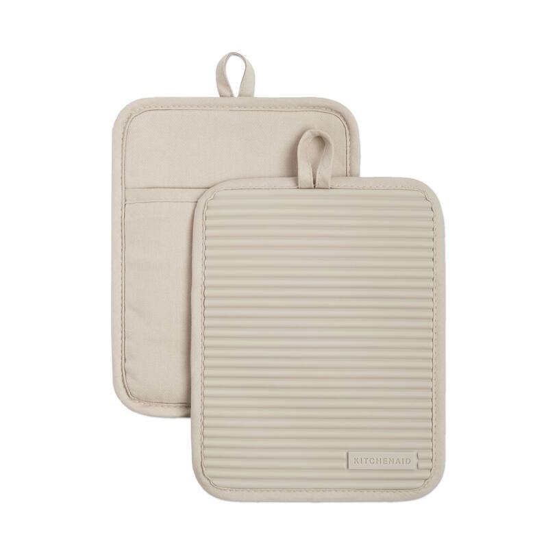 KitchenAid Ribbed Soft Silicone Pot Holder 2-Pack Set, 7"x9" - Milkshake