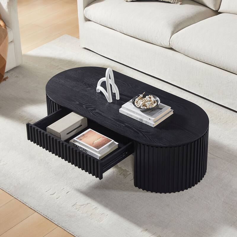51.18'' Oval Wood Coffee Table With Drawer