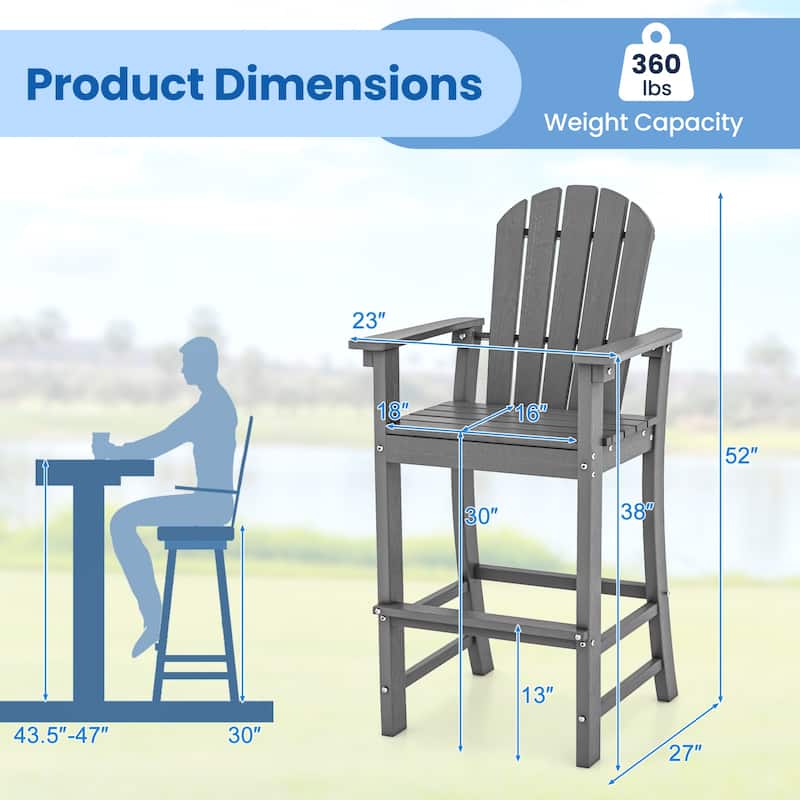 Gymax Set of 2 Patio HDPE Bar Height Stool All Weather Chair Armrest