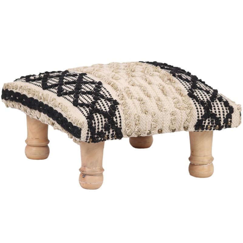 HERAT ORIENTAL Handmade Geometric Cotton Dhurrie Upholstered Footstool