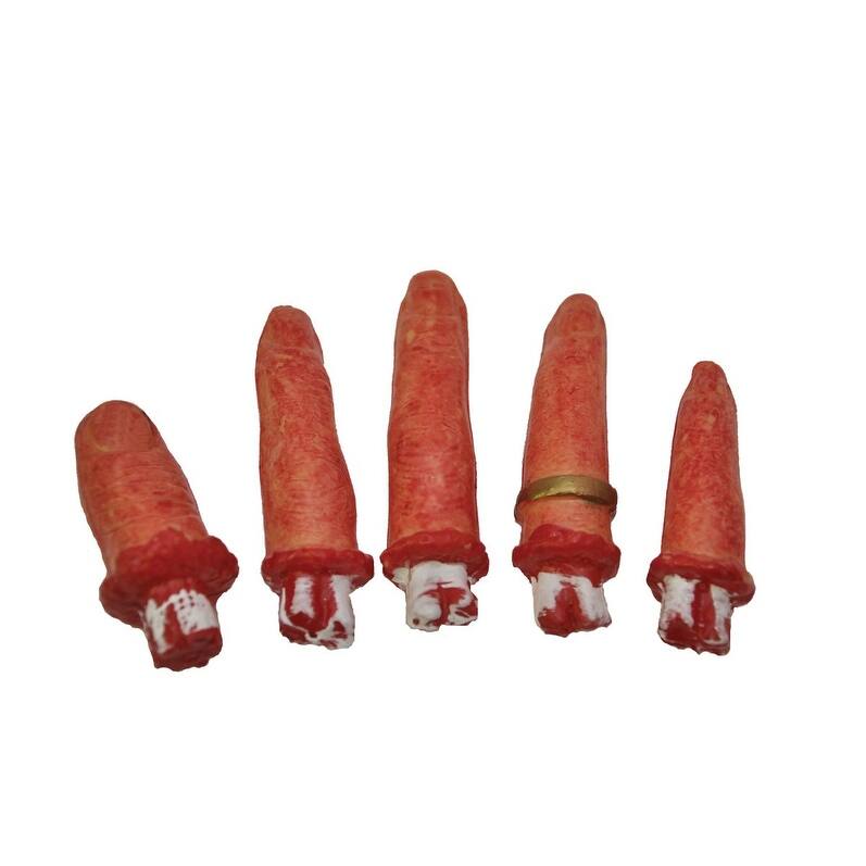 5 Count Red and White Bag of Bloody Fingers Halloween Prop