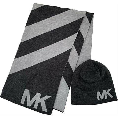 Michael Kors Men's Diagonal Stripe Scarf and Beanie 2 Piece Set