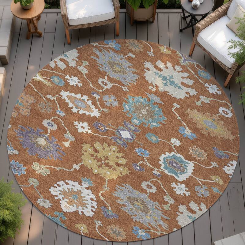 Machine Washable Indoor/ Outdoor Traditonal Delhi Chantille Rug - Paprika - 8' x 8'