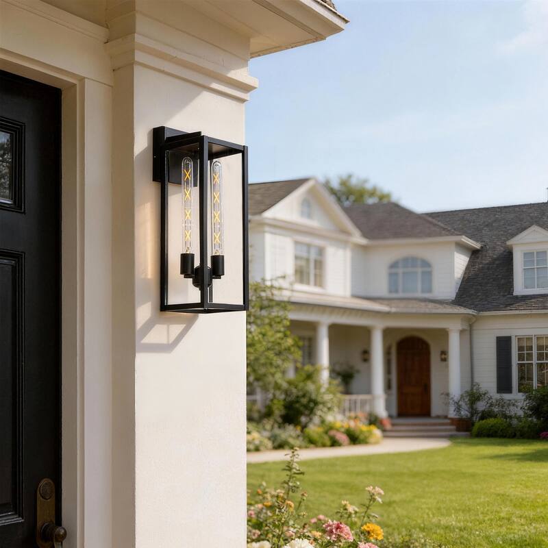 Black Outdoor Lighting Wall Sconce with Clear Glass