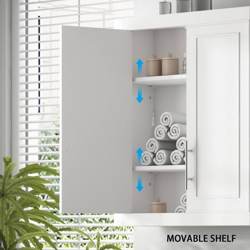 Solid wood Large Capacity Utility Bathroom Storage Cabinet with Adjustable Shelves