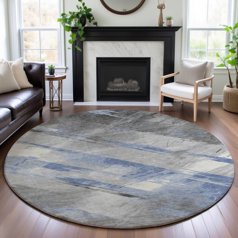 Premium Washable Super Soft Abstract Stripe Mayfield Rug - Sky - 8' x 8'