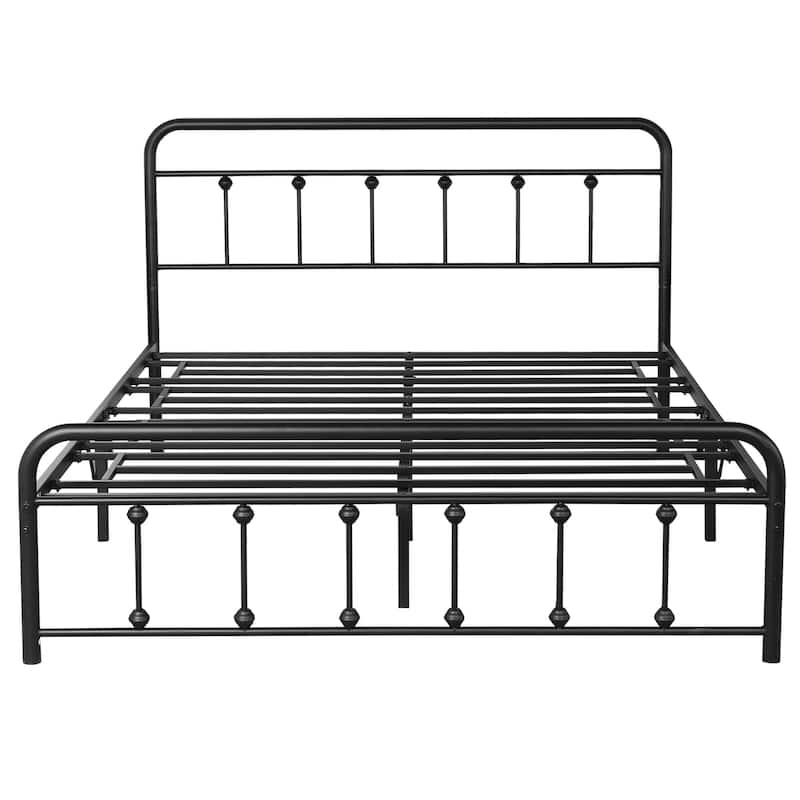 VECELO Metal Bed Frame with Headboard Classic Metal Platform Bed Frame Mattress Foundation with Victorian Style Footboard