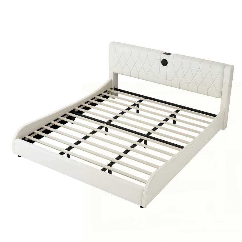 Faux Leather Upholstered Platform Bed with Thickened Headboard