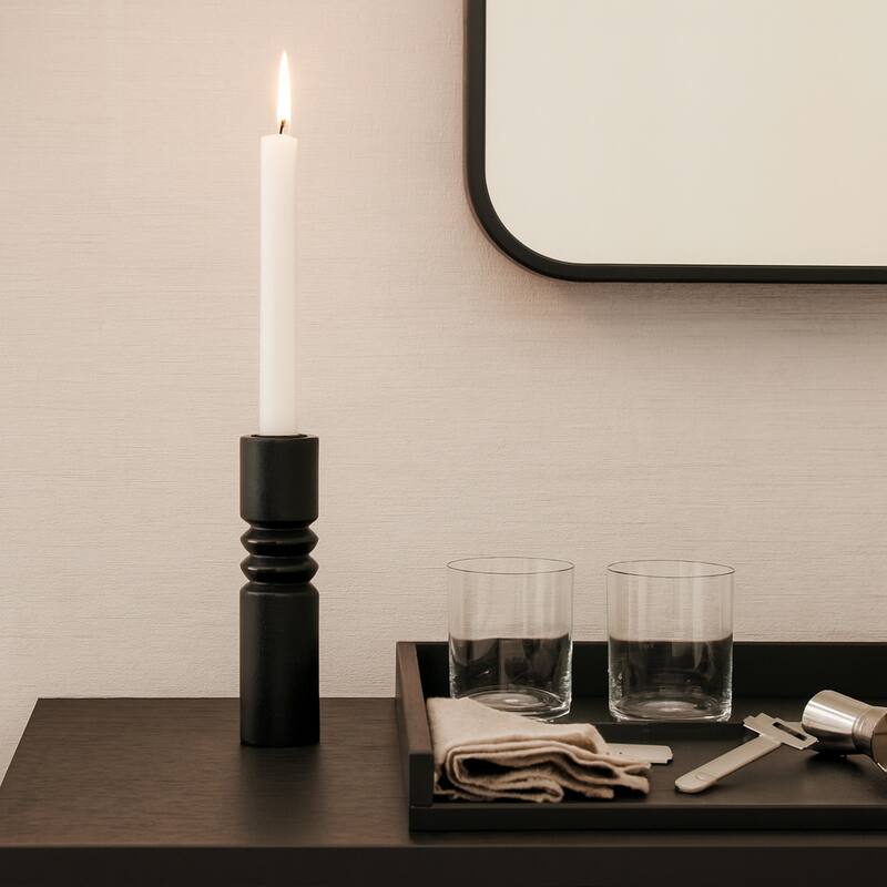 Mango Wood Ridge Taper Candle Holder - 7.0"