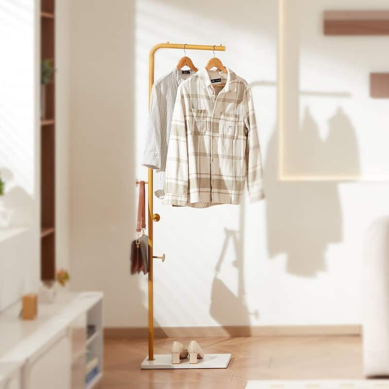 Modern Freestanding Coat Hanger with 3 Round Hooks and Metal Frame Anti-Tipping Quartz Base - 17.7 x 9.84 x 66.93 in