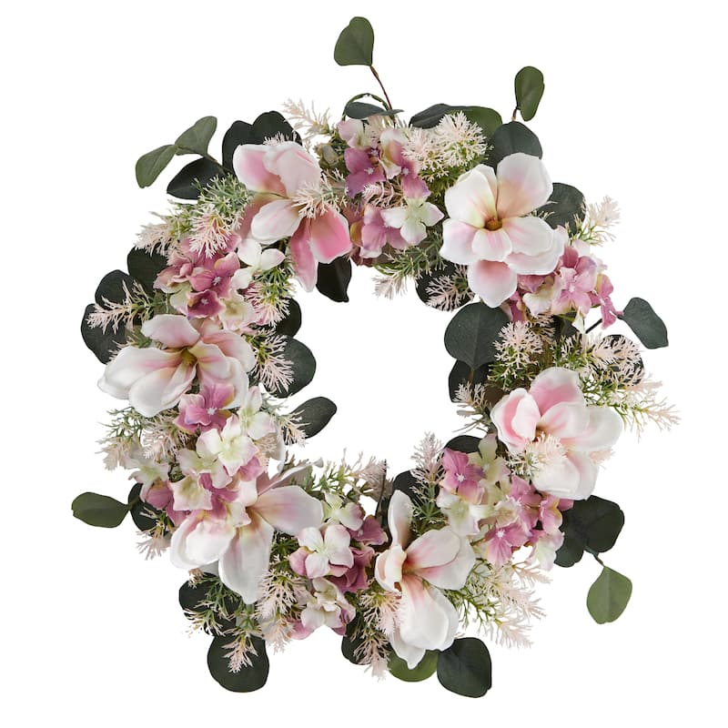 20" Hydrangea and Magnolia Artificial Wreath