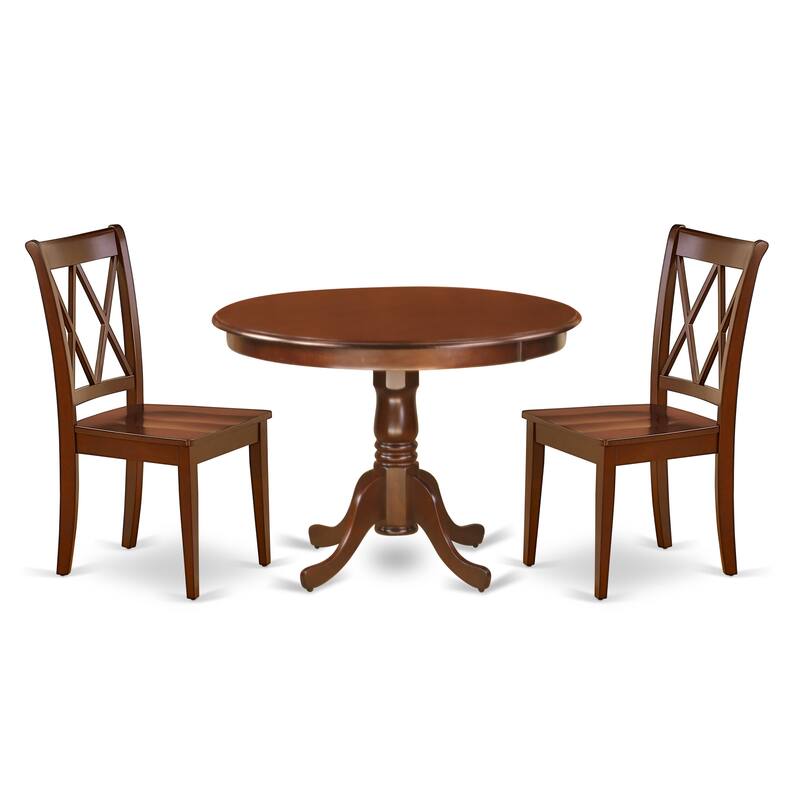 East West Furniture Kitchen Table Set - a Round Dining Table with Pedestal and Dining Chairs, Mahogany(Pieces Options)