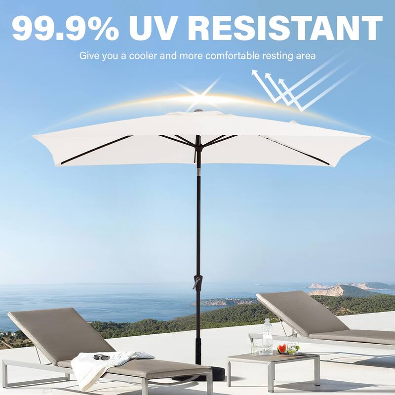 6.5*10ft Rectangular Patio Market Umbrella with Crank & Tilt, UV & Water-Resistant Canopy