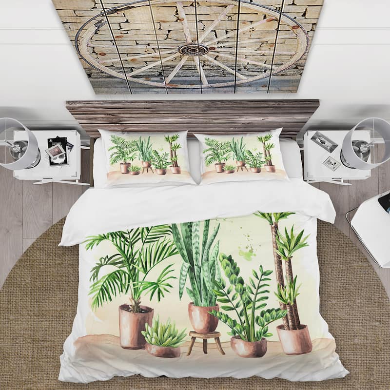 Designart 'Indoor Green Home House Plants I' Traditional Duvet Cover Set