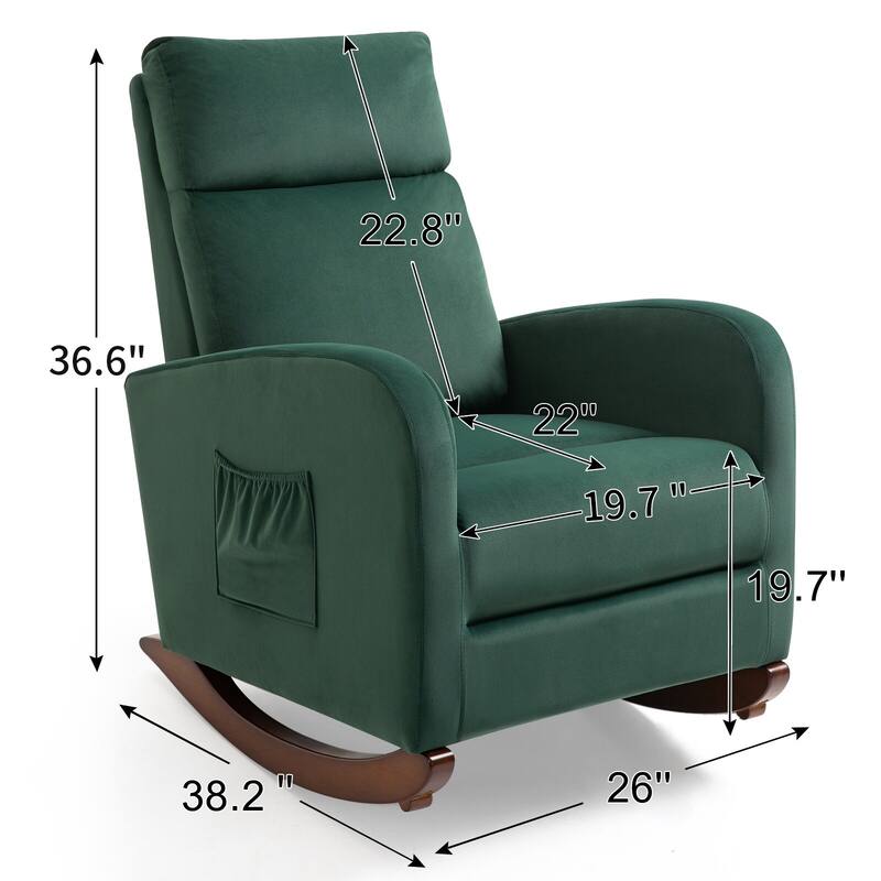 Mid Century Velvet Nursery Rocking Chairs, Upholstered High Back Glider Armchairs for Living Room