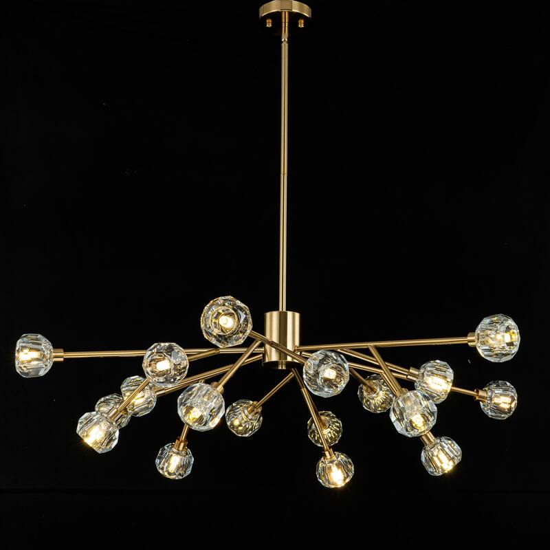 9/15/18-Light Modern Glam Gold Large Sputnik Cluster Crystal Globe Chandelier with Crystal Globe Shade