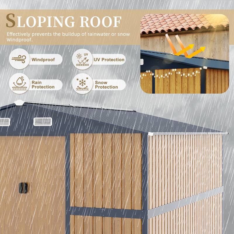 10X12 FT Outdoor Steel Storage Shed with Lockable Doors, 2 Windows, Garden Shed Ideal for Backyard, Patio Storage