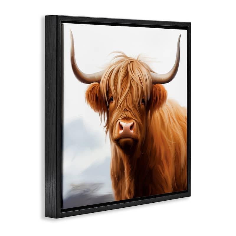 Stupell Long Horn Highland Cow Portrait Framed Floater Canvas Wall Art Design By Heidi Kuntz