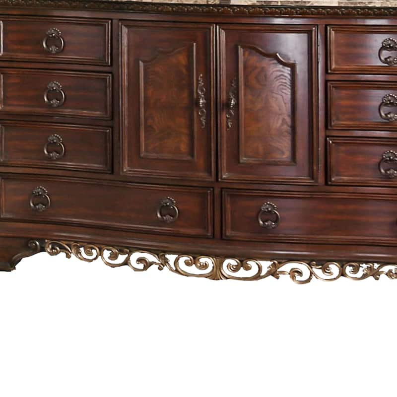 8 Drawer Wooden Dresser with 2 Door Cabinet and Marble Top, Brown