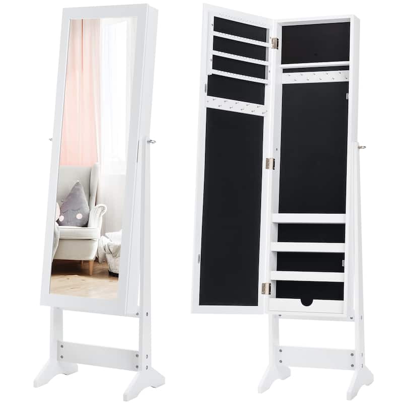 Gymax Vanity Mirror Tilting Jewelry Cabinet Organizer Storage Box - See Details