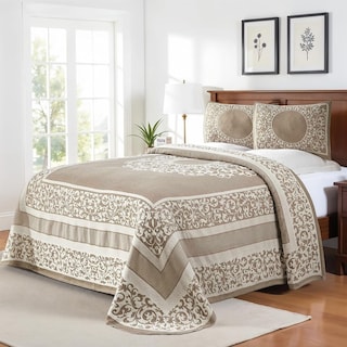 Cotton Blend Oversized Vintage Floral Scroll Bedspread Set by Superior