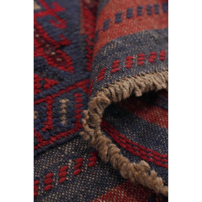Hand Knotted Oriental 100% Wool Carpet Traditional Tribal Navy Blue & Blues Balouch Runner Rug - 7' 11'' X 1' 10''