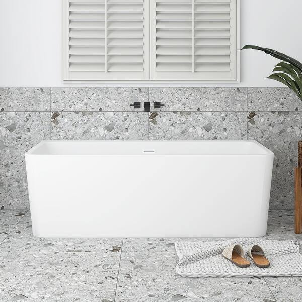 slide 2 of 16, Acrylic Freestanding Flat Bottom Soaking Bathtub in White 55" x 29"