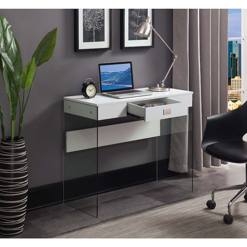 Victorian Glass Desk 36" Modern Writing Table with Storage - HomeOffice Desk