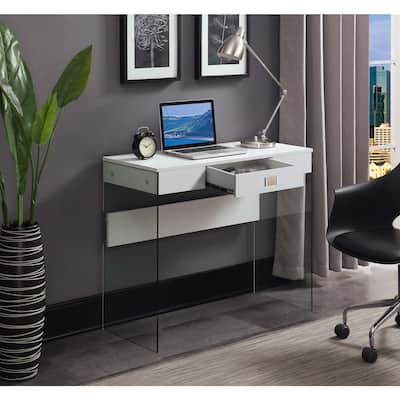 Victorian Glass Desk 36" Modern Writing Table with Storage - HomeOffice Desk