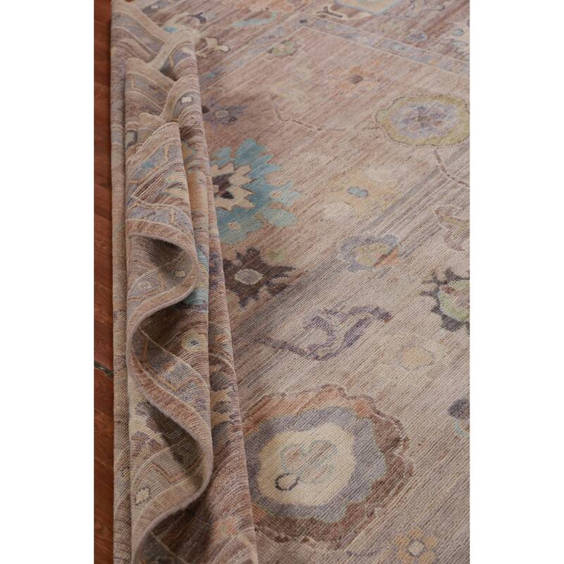 Hand Knotted Oriental 100% Wool Carpet Transitional All-Over Brown Oushak Area Rug - 10' 6'' X 8' 0''