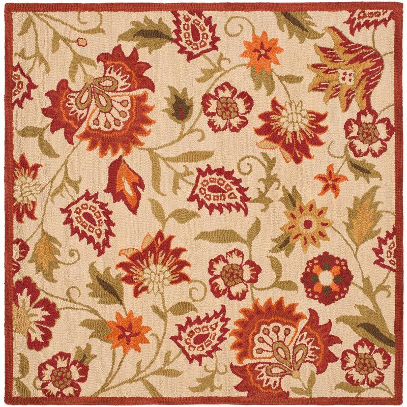 SAFAVIEH Handmade Blossom Anfisa Christene Modern Floral Wool Rug - 6' Square - Beige/Multi