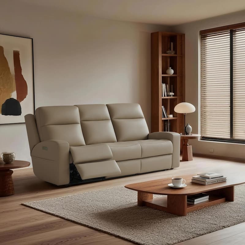 86''W Genuine Leather Triple Power Reclining Sofa with Power Headrest and Power Lumbar