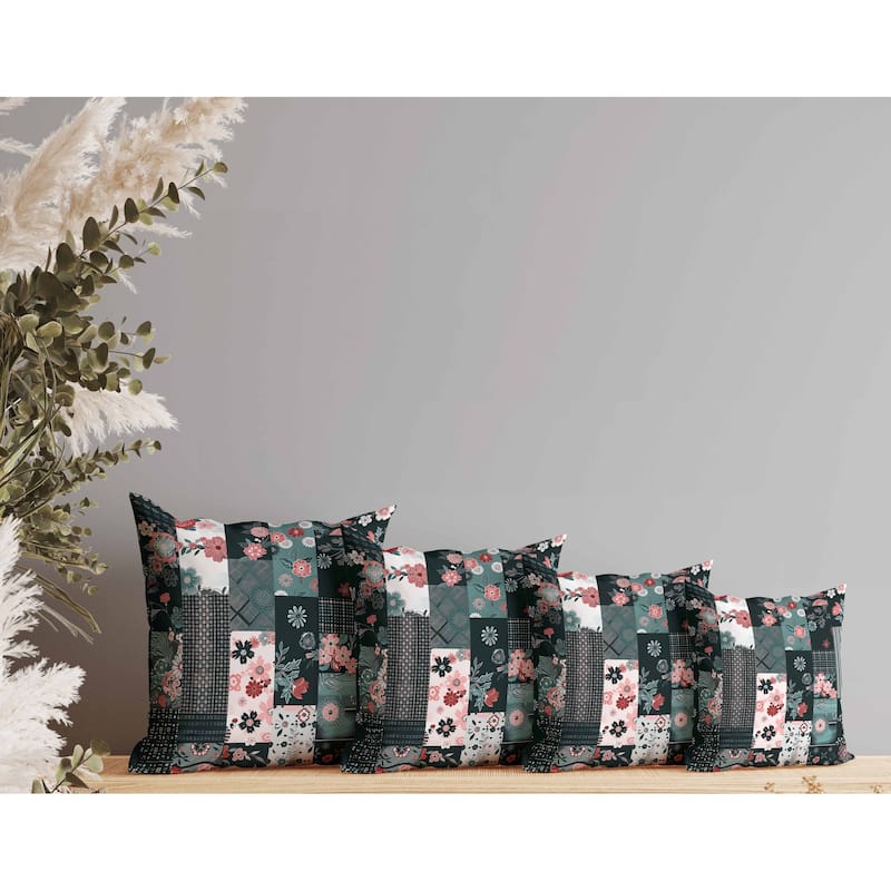 Twilight Bouquet Indoor/Outdoor Reversible Throw Pillow Pink and Green