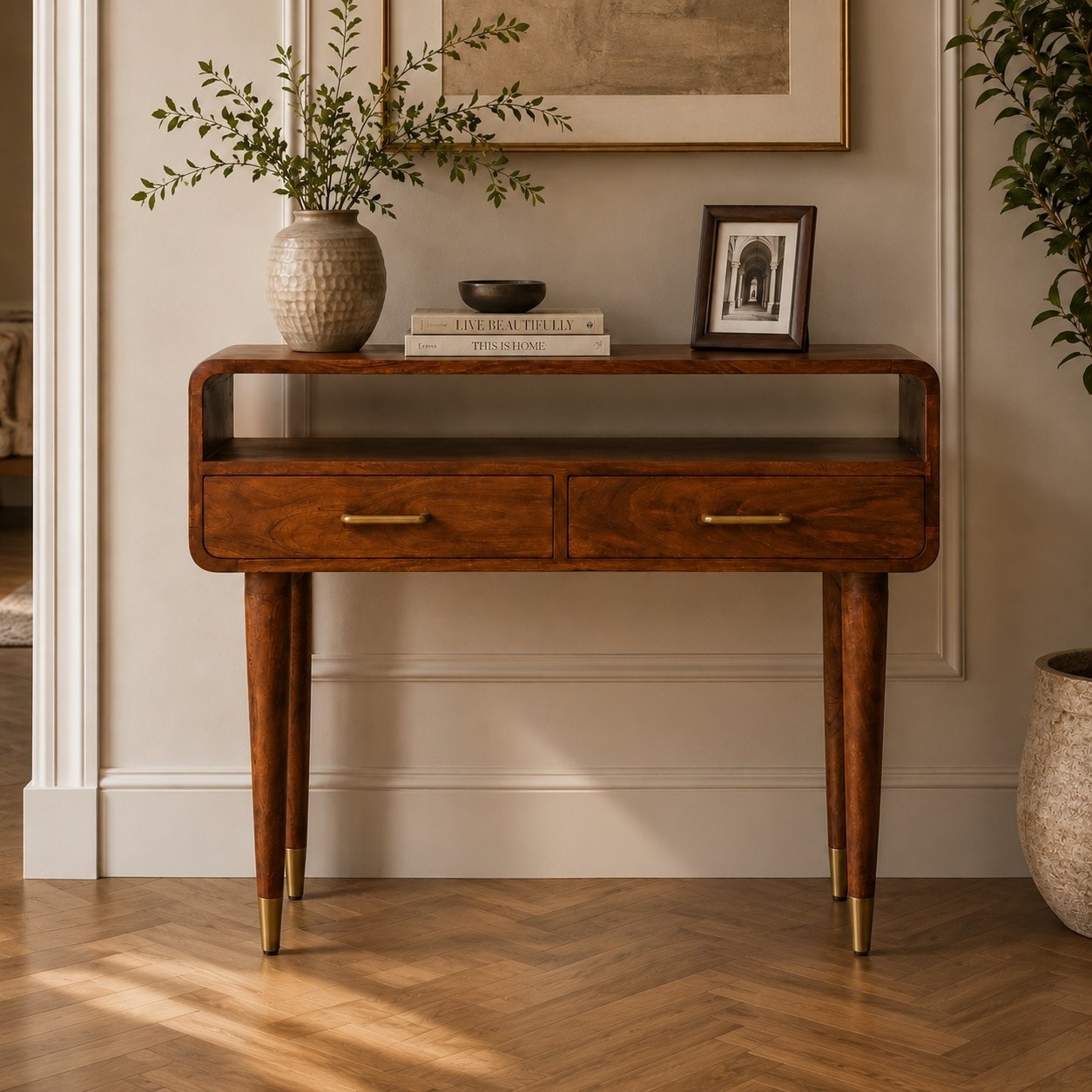 Artisan Furniture Solid Wood Valenza Curved Console Table , Brown