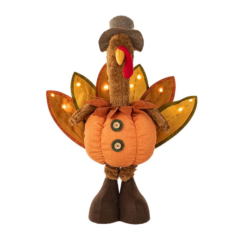 Glitzhome Set of 2 Thanksgiving LED Turkey Porch Decor With Telescoping Legs
