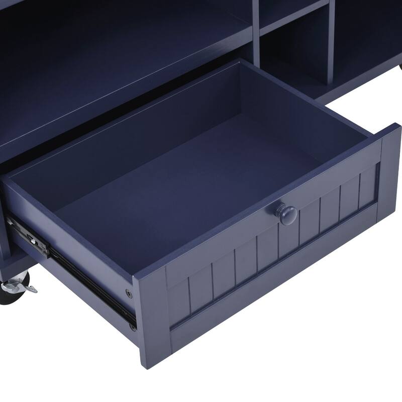 Rubberwood Kitchen Cart with Microwave Storage Rack, Exterior Shelves, and Two Drawers