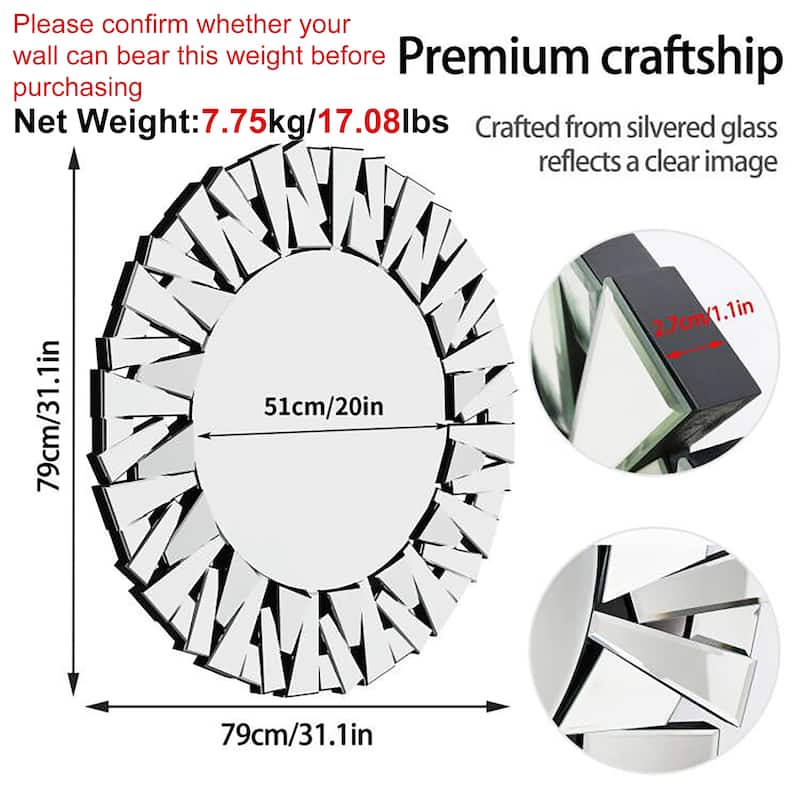 Stillings Sunburst Round Glass Accent Wall Mirror - 32"x32"