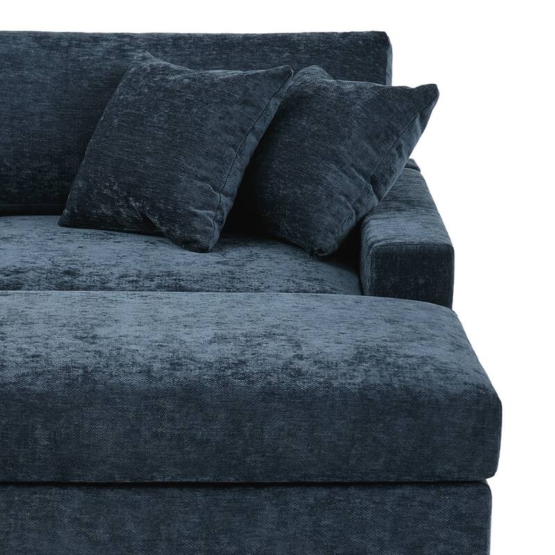 Modern Chenille Chaise Lounge Set with Ottoman