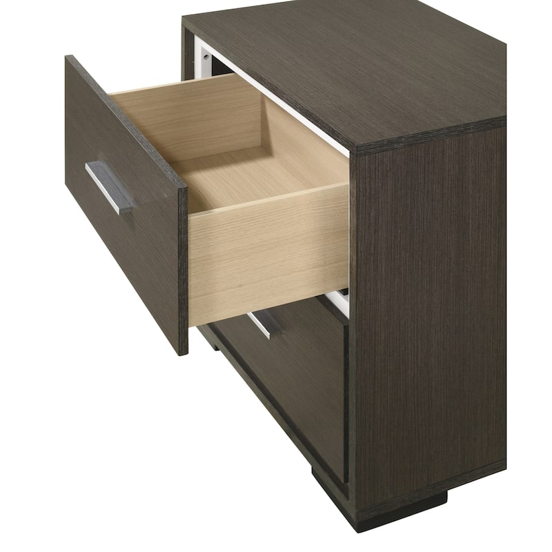 Contemporary Stylish Wood Nightstand, Bedside Storage Cabinet with Metal Handle Drawers, Wooden Side Table with Chrome Trim