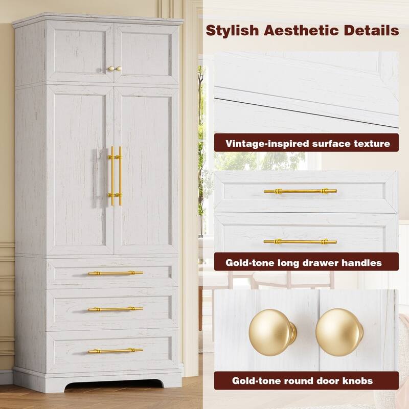 78.2" Tall Farmhouse Pantry Cabinet with 2 Storage Cabinets and 3 Drawers