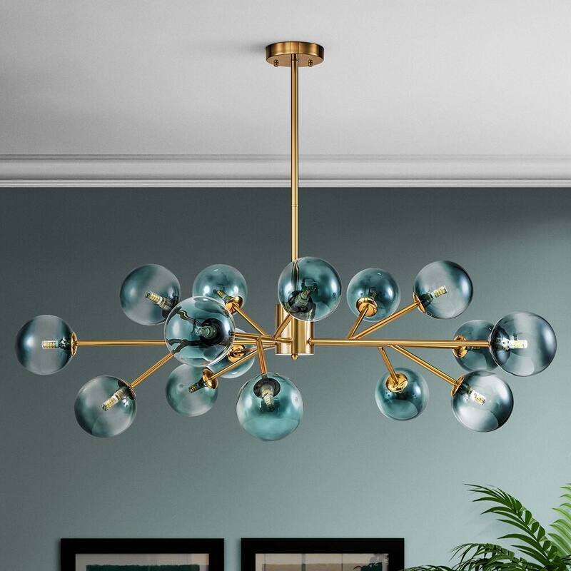 Modern Large Bubble Sputnik Chandelier in Black or Gold for Dining Room - Blue Glass - Gold