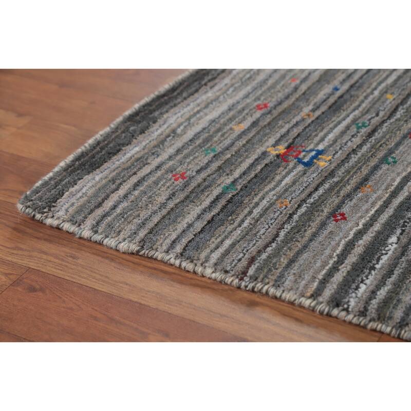 Hand Knotted Oriental 100% Wool Carpet Tribal Tribal Greys & Charcoal Gabbeh Area Rug - 8' 1'' X 8' 0''