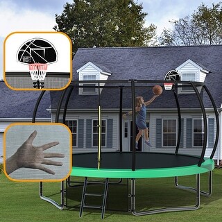 14 ft. Green Round Outdoor Trampoline with Safety Enclosure Net and Ladder